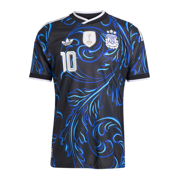 Argentina Away Football Shirt 2026 – Adidas Originals | Black Blue Baroque Graphic | AFA Crest | 3 Stars | FIFA Badge | No.10 | Fan Kit