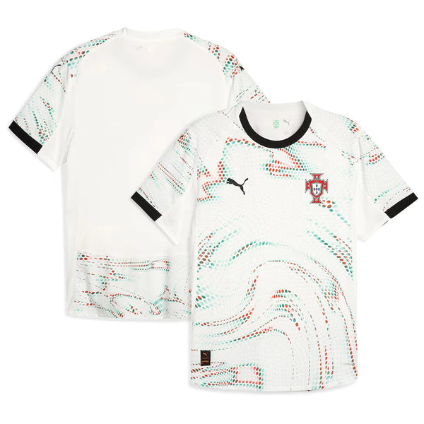 Portugal Away Football Shirt 2024 – Puma | White Multicolor Dot Swirl | FPF Crest | Black Collar | RE:FIBRE | Fan Kit