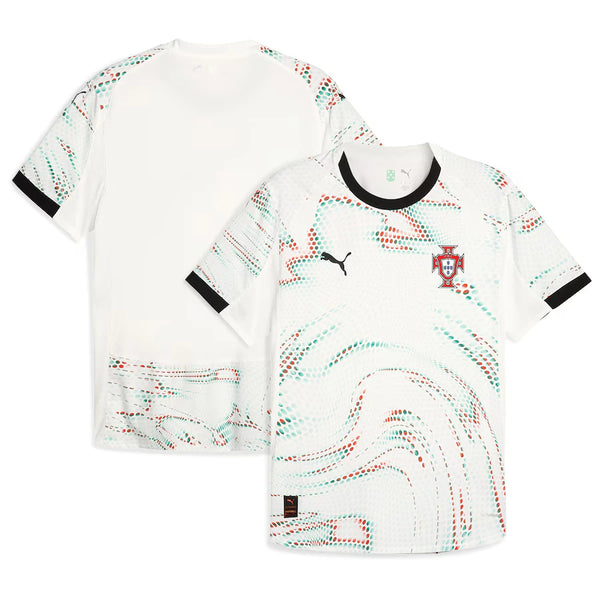 Portugal Away Football Shirt 2024 – Puma | White Multicolor Dot Swirl | FPF Crest | Black Collar | RE:FIBRE | Fan Kit