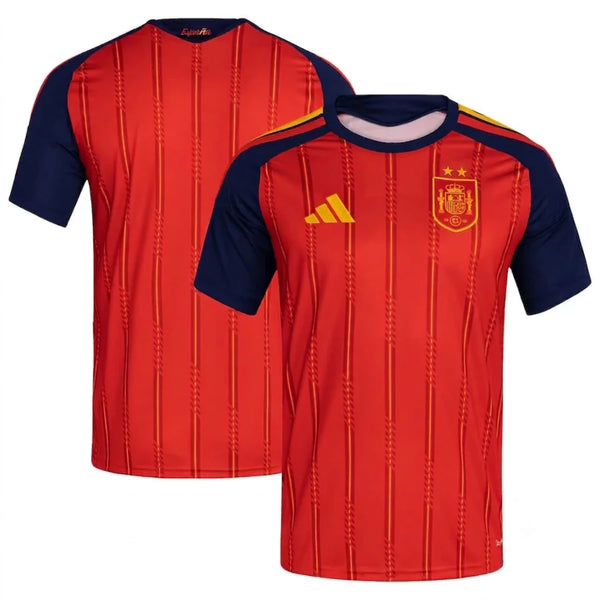 Spain Home Football Shirt 2026 – Champions Edition | Adidas | Red Navy | Tonal Pinstripe | RFEF Gold Crest | 2 Stars | Fan Kit