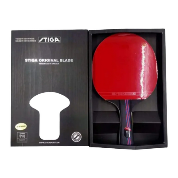 Stiga Original 5 Star Table Tennis Racket – Handmade in Sweden | Premium Gift Box | Red Rubber Carbon Handle