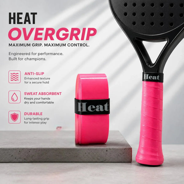 Heat Overgrip X Long Badminton Racket Grip – 5pc Box | Anti-Slip Sweat Absorbent | Hot Pink | Maximum Grip Maximum Control