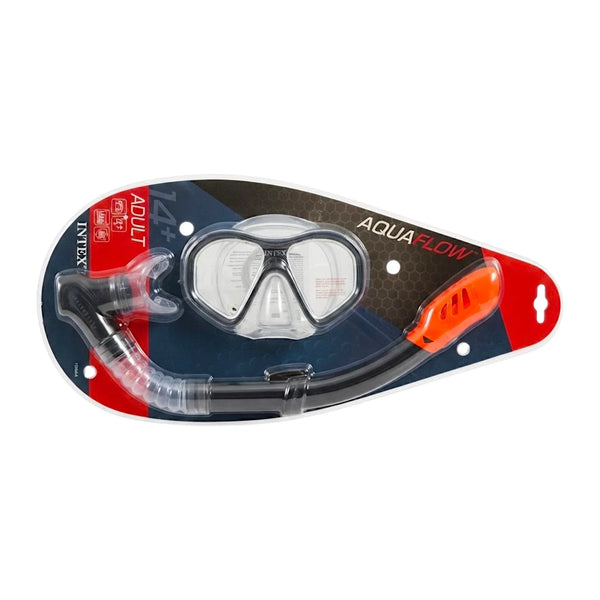 Intex AquaFlow Adult Snorkel Set 55648 – Diving Mask & Snorkel | Age 14+ | Black Orange | Swimming & Snorkeling