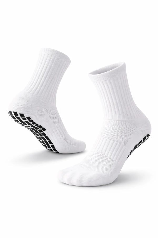 Anti-Slip Grip Football Socks – Dual Rubber Grip Sole | Metatarsal Protection | Moisture Wicking | Black & White | Men & Women