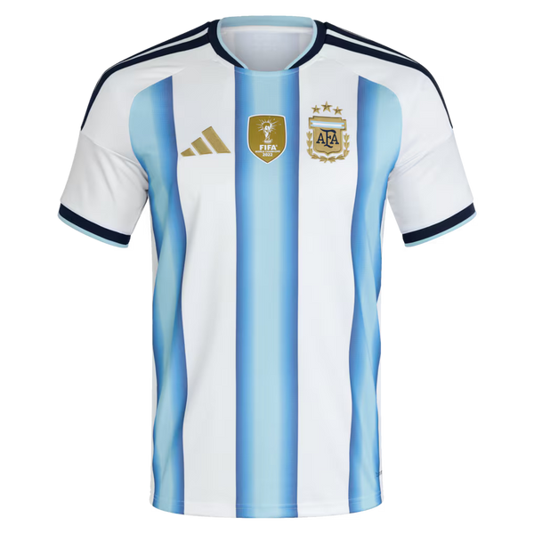 Argentina Home Football Shirt 2026 – Adidas | White Sky Blue Stripe | AFA Crest | 3 Stars | FIFA 2022 Badge | Fan Kit