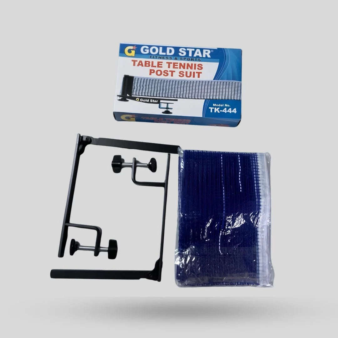 Gold Star TK-444 Table Tennis Post & Net Set – Foldable Metal Posts with Blue Grid Net | Made in China