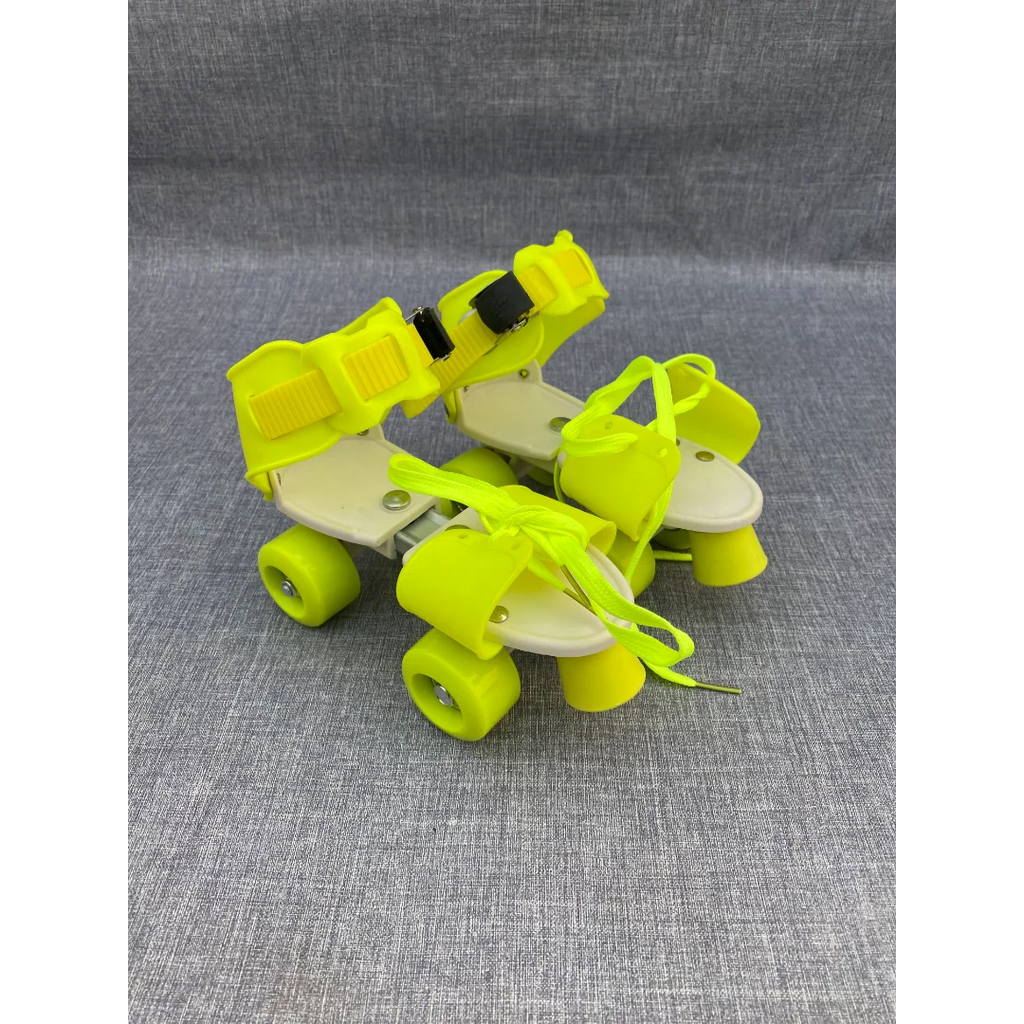 Blue Ocean kids quad roller skates neon yellow-green pair with lace and velcro closure - top view