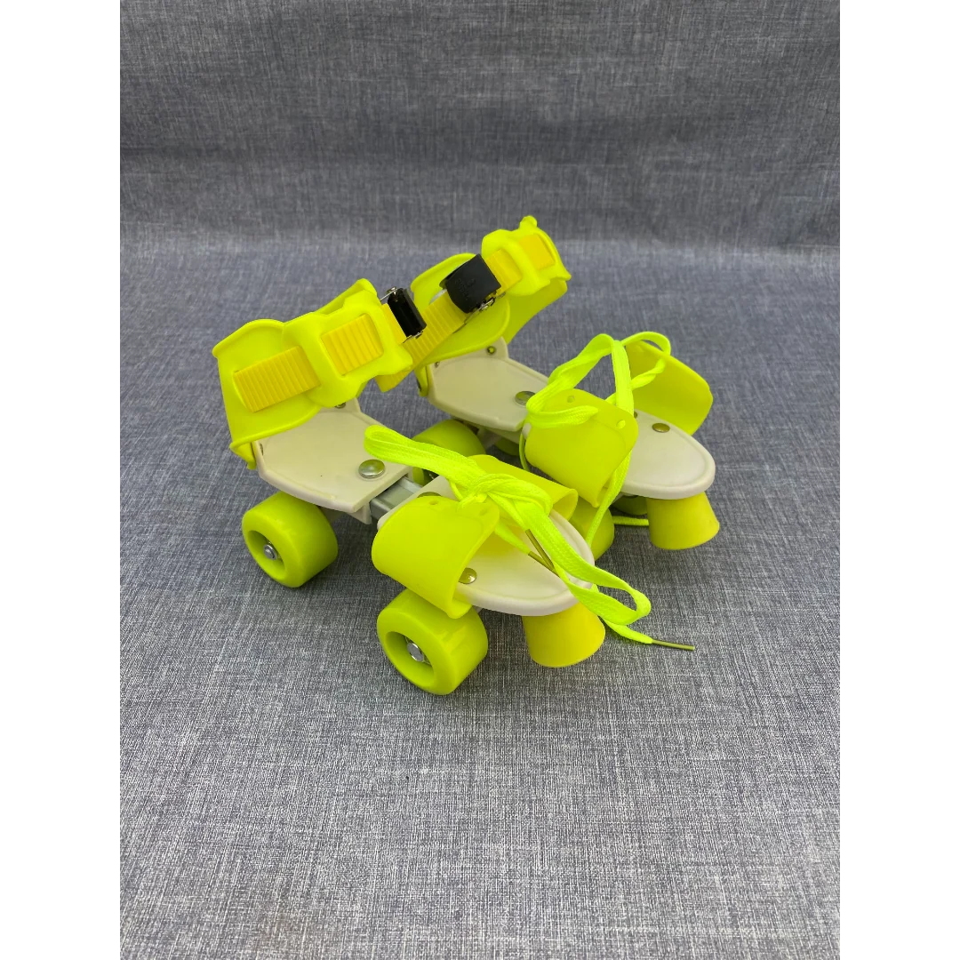 Blue Ocean kids quad roller skates neon yellow-green pair with lace and velcro closure - top view