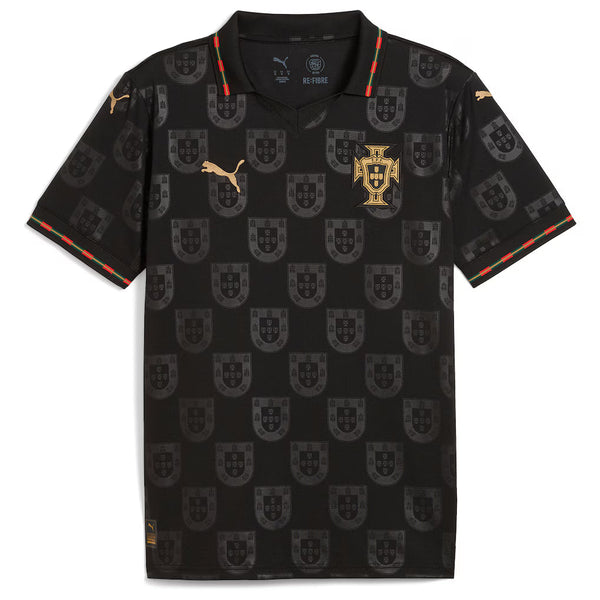 Portugal Special Edition Football Shirt – Puma | Black Gold | Quinas Monogram | FPF Gold Crest | Polo Collar | RE:FIBRE | Fan Kit