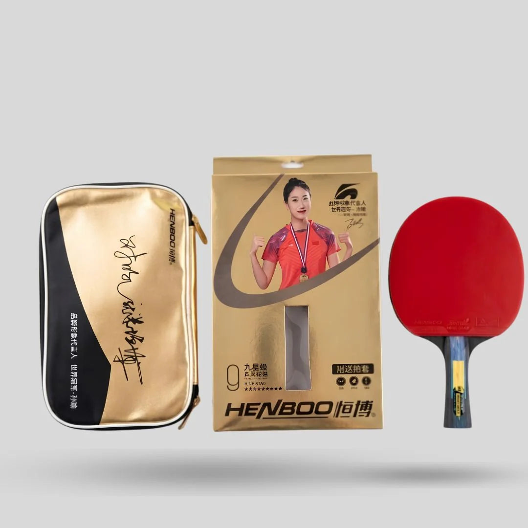 Henboo 9 Star Table Tennis Racket – Nine Star Professional with Gold Carry Case | Made in China