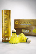 GoldStar Gold Edition badminton nylon shuttlecock premium gold tube with Gold Edition box packaging and yellow shuttlecocks