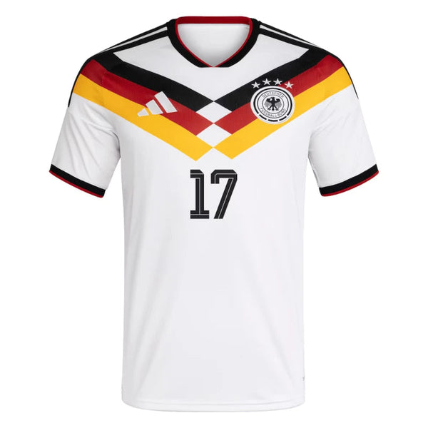 Germany Home Football Shirt 2026 – Adidas | White Tricolor Chevron | DFB Eagle Crest | 4 Stars | No.17 | Fan Kit