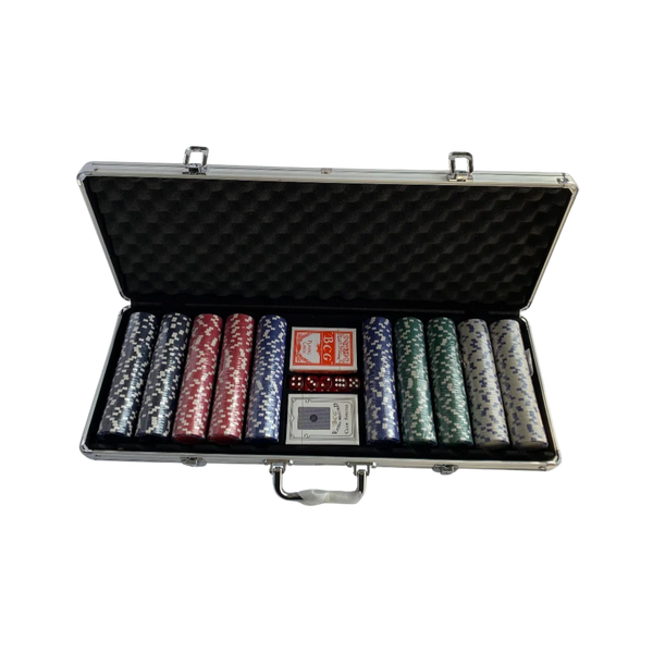 Poker Game Briefcase Pack – 500 Chips with Cards & Dice | Extra-Large Aluminum Case