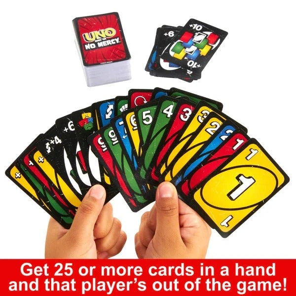 UNO No Mercy gameplay - get 25 or more cards and that player is out of the game
