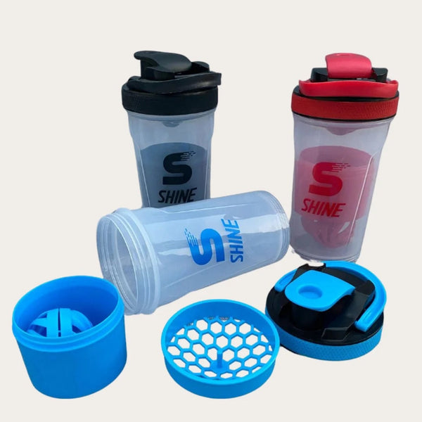 SHINE Protein Shaker Bottle – Honeycomb Filter & Supplement Storage | Gym Fitness