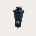 WIZAL Protein Shaker Bottle black with red dual flip-lock lid showing WIZAL green logo branding - single bottle front view