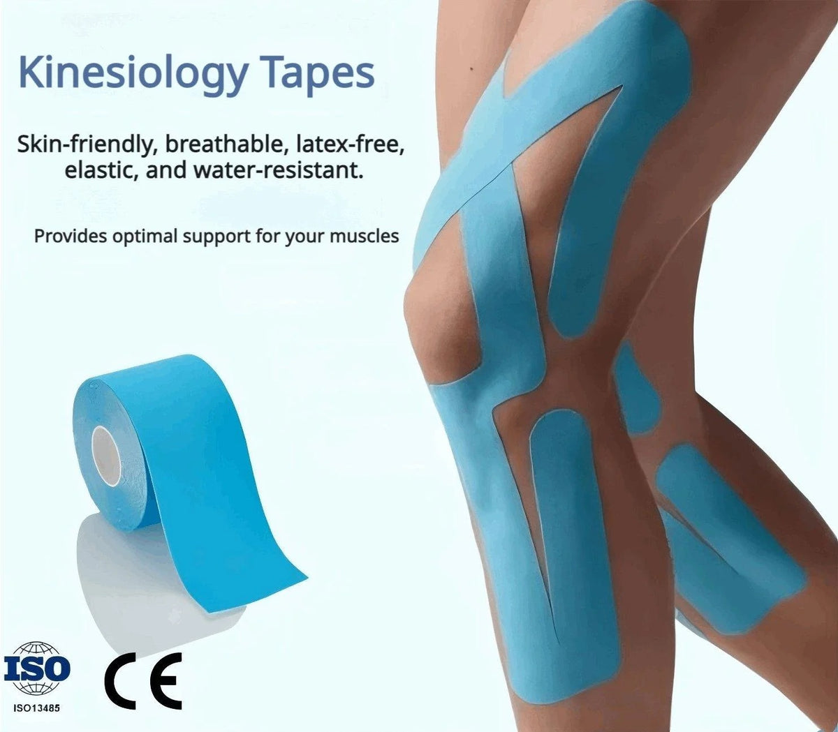Sportstape Kinesiology Tape – Sport & Therapy | 5cm x 5m Roll | Skin-Friendly Breathable Latex-Free Elastic Water-Resistant | ISO 13485 CE Certified | Blue Red Beige