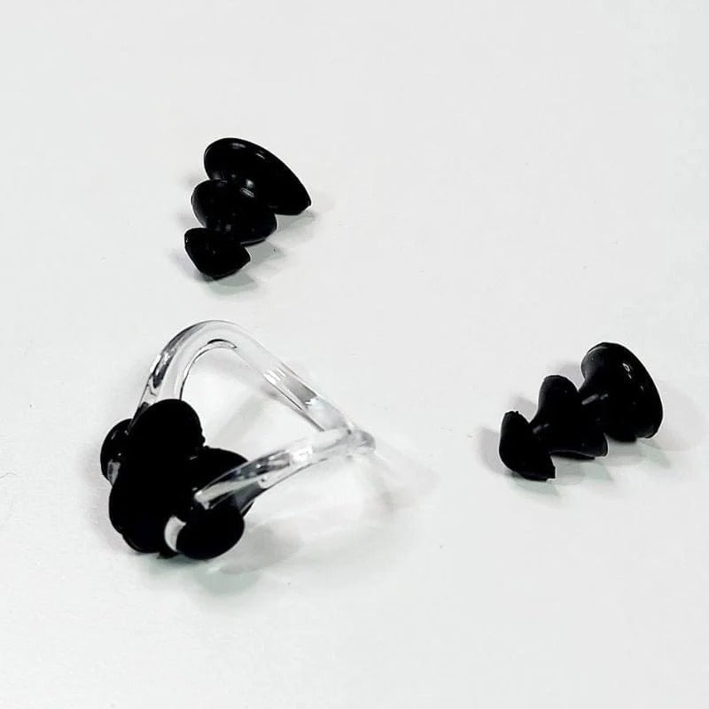 Silicone swimming nose clip with clear frame and black silicone ear plugs set