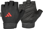 Adidas Essential Training Gloves Red AEROREADY fingerless suede palm front and back view