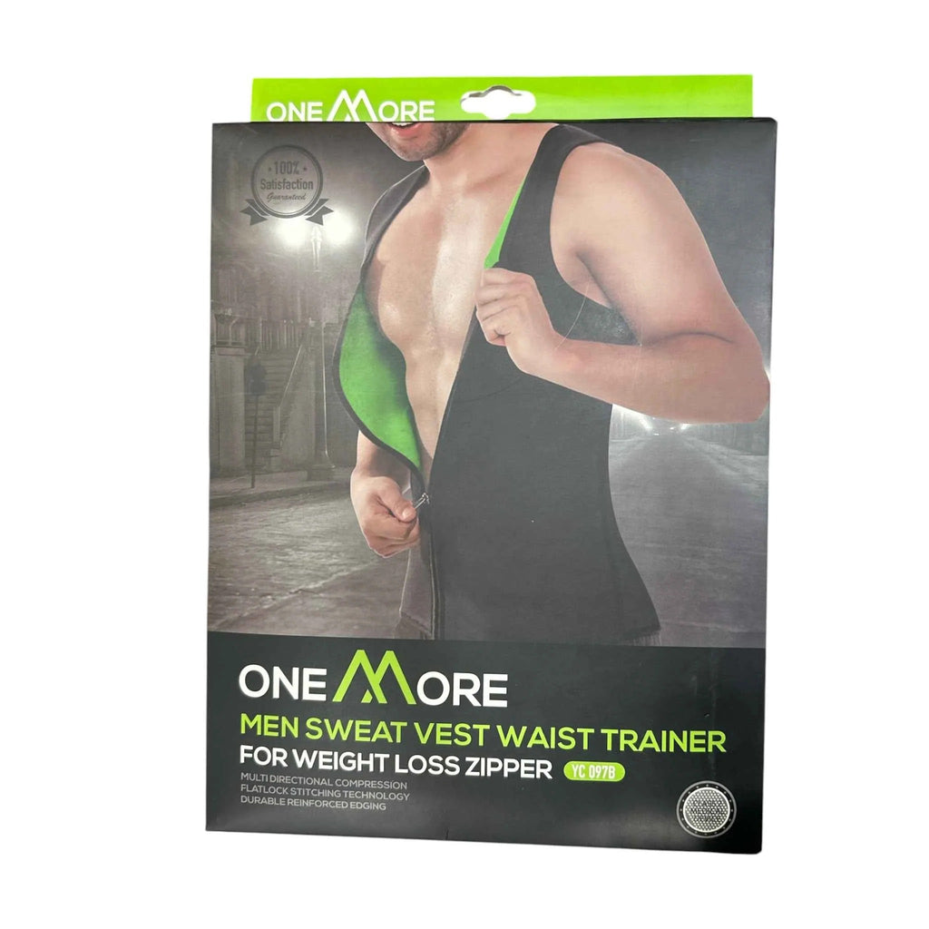 OneMore Men Sweat Vest Waist Trainer YC-097B – Weight Loss Zipper | Neoprene Sauna Vest | Multi-Directional Compression | M to 3XL