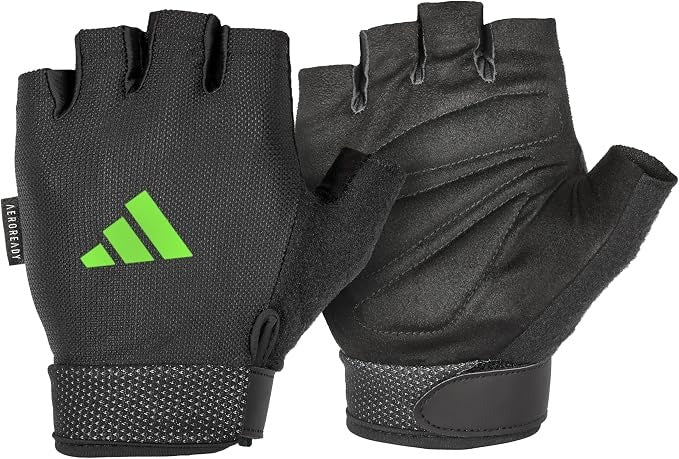 Adidas Essential Training Gloves Pink AEROREADY fingerless suede palm front and back view