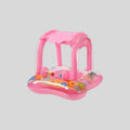 Pink baby swimming boat with inflatable sunshade canopy, bead roller toy and ocean print floor