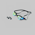 Speedo Competition Pure Focus Mirror goggles black frame with rainbow gold mirror lenses and 2 interchangeable nose bridges