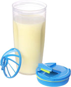 Sistema To Go Shaker 700ml blue exploded view showing transparent body blue blender ball and blue flip-lock lid components - product detail