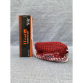 Heat X badminton net iron wire H-16 red nylon mesh with white tape band and retail box packaging - side view