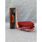 Heat X badminton net iron wire H-16 red nylon mesh with white tape band and retail box packaging - side view