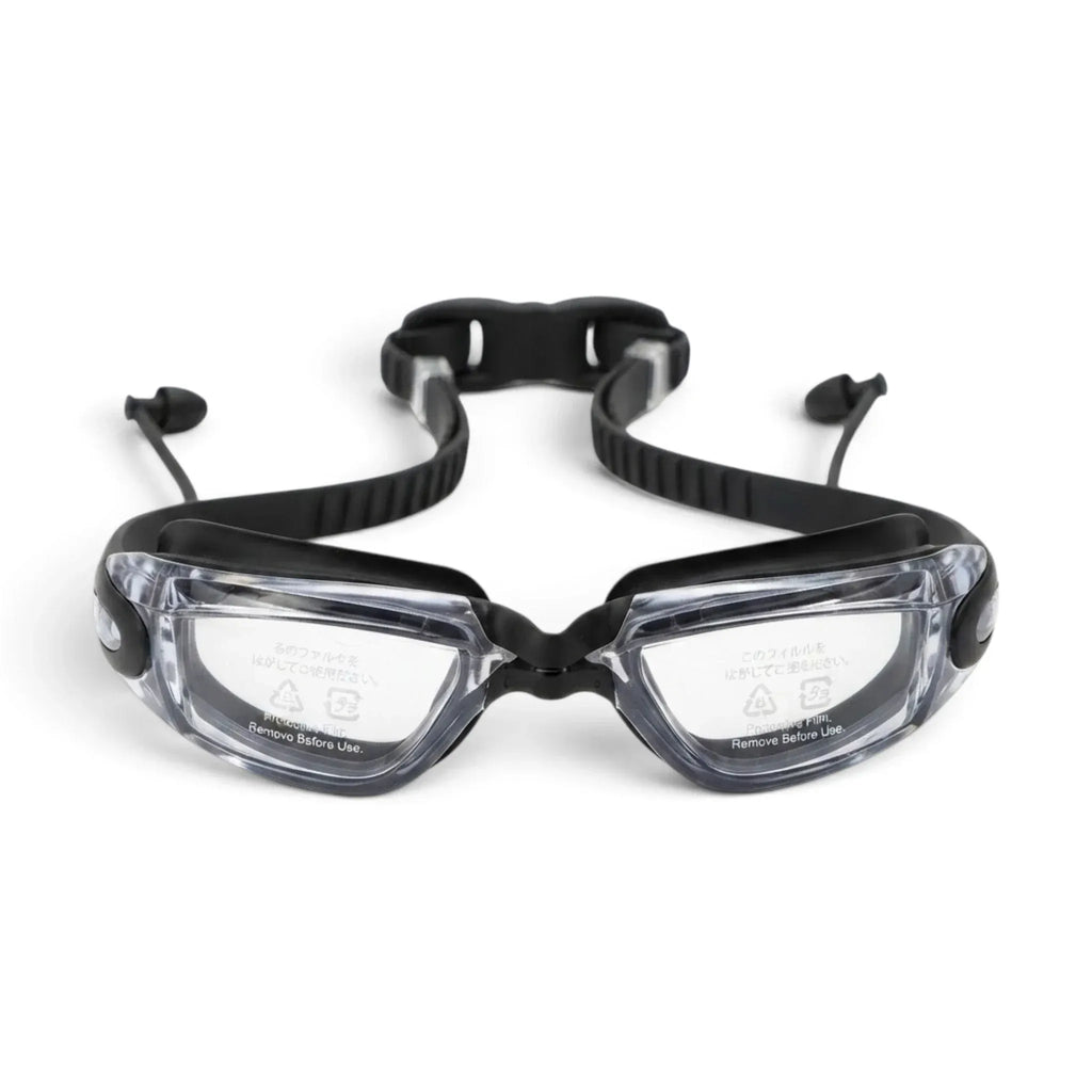 Peedo AK7000 Swimming Goggles – Wide Frame Anti-Fog UV Shield | Integrated Ear Plugs | Black | Cylinder Case | Pool Training