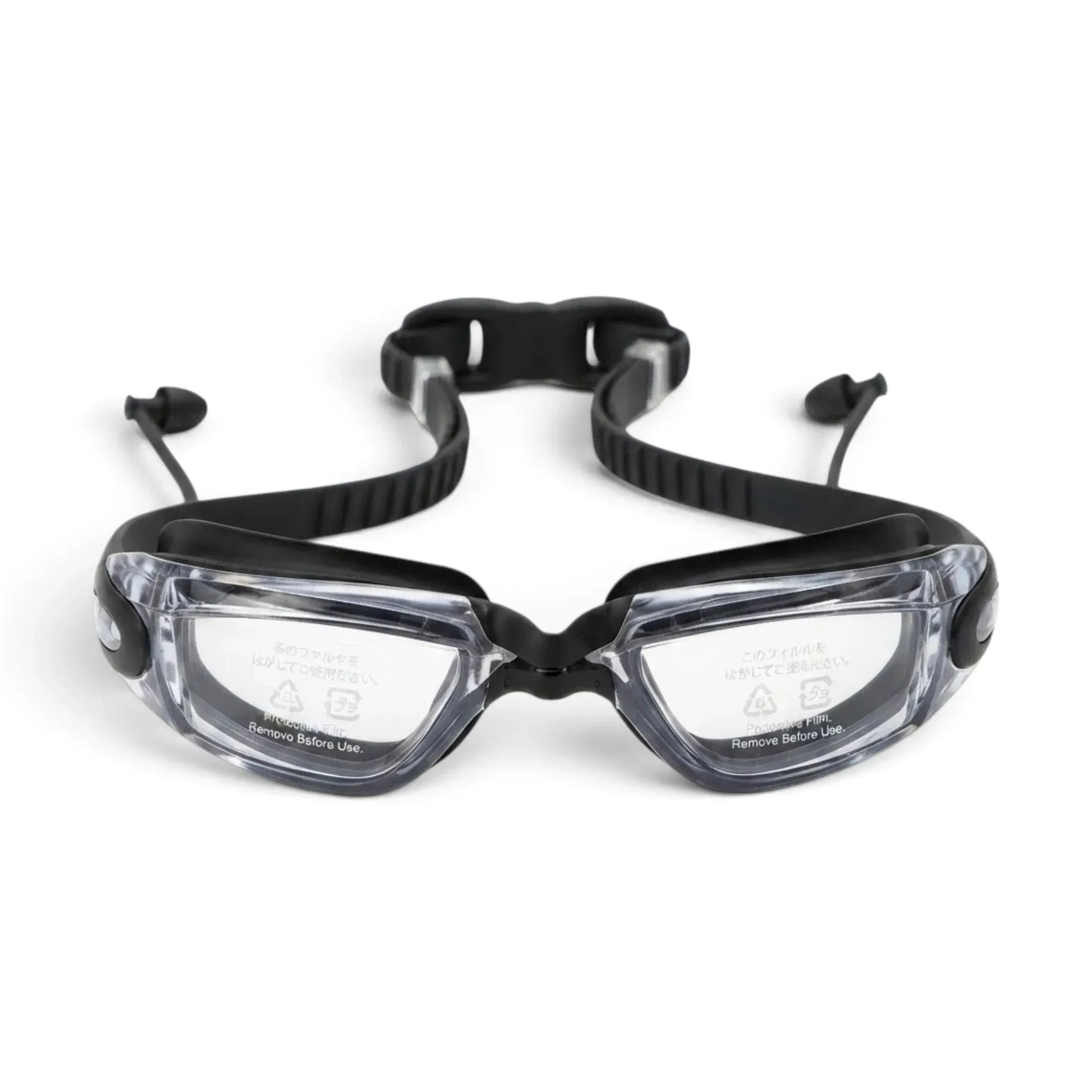 Peedo AK7000 Swimming Goggles – Wide Frame Anti-Fog UV Shield | Integrated Ear Plugs | Black | Cylinder Case | Pool Training