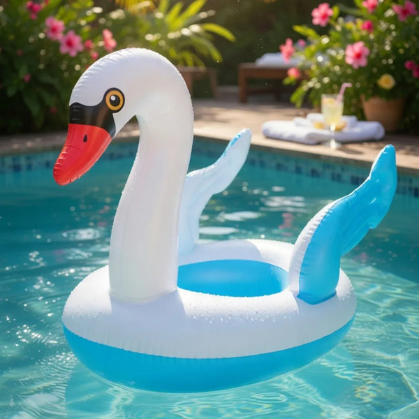 Swan Inflatable Swimming Ring A 1366-5 – Giant Ride-On Pool Float | White & Sky Blue | Kids & Adults | Pool Party Fun