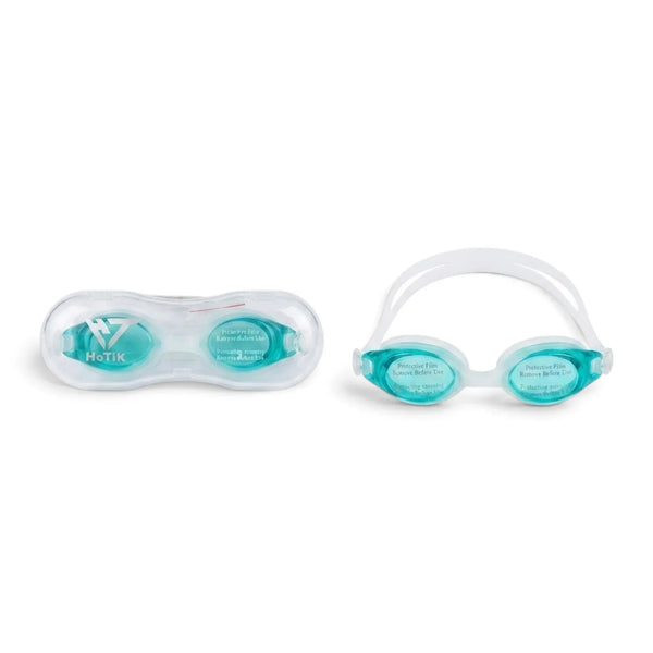 HoTiK 988 Swimming Goggles – Anti-Fog Mint Teal Lens | Clear Silicone Frame | Hard Goggle Case | Pool Training & Leisure