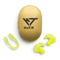 HoTiK NC27 Swimming Ear Plugs & Nose Clip Set – Soft Silicone with Hard Case | Neon Yellow | Swimming & Water Sports