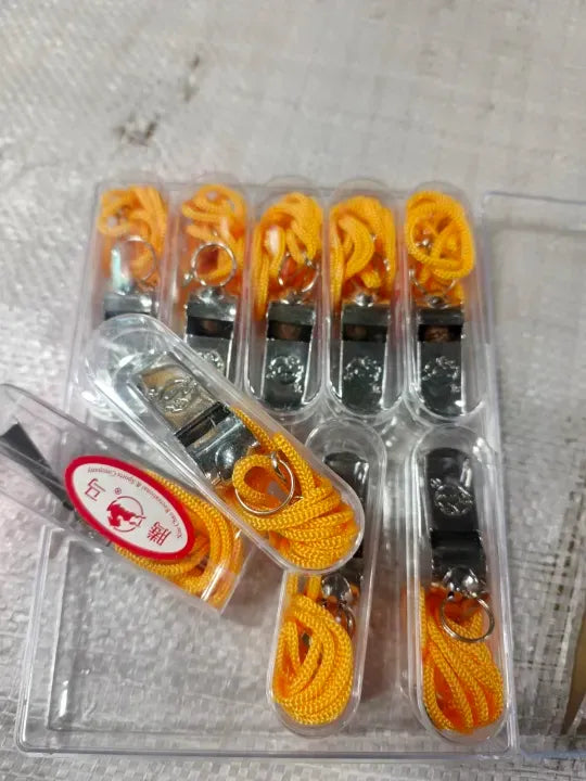 Metal Referee Whistle with Orange Lanyard – Stainless Steel Pea Whistle | Football & Sports Officials