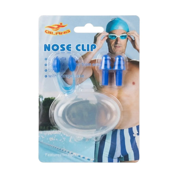 Swimming Nose Clip & Ear Plugs Set BJ002 – Silicone | Blue & Orange | Storage Case | Pool Training | Qilang