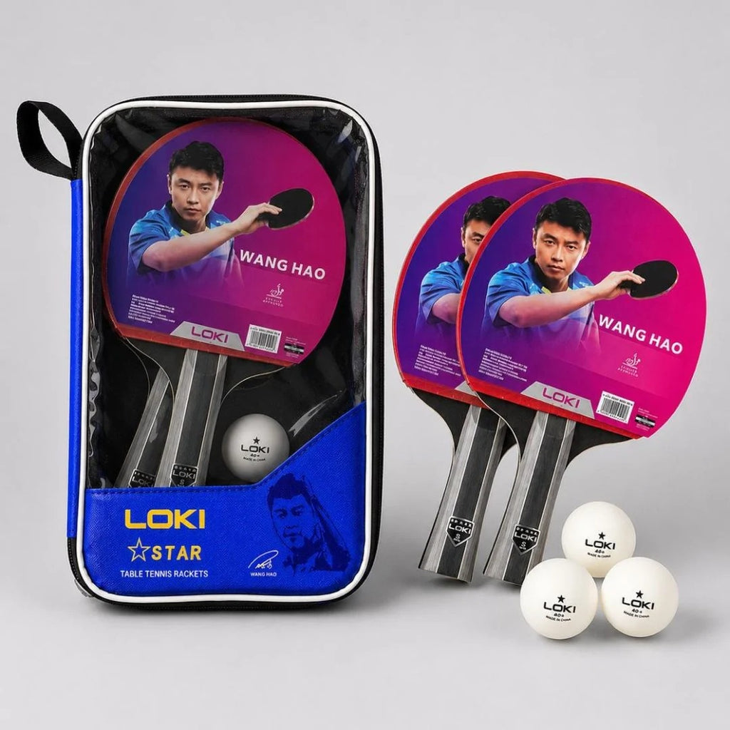 Loki Wang Hao 5 Star Table Tennis Racket Set – 2 Rackets, 3 Balls & Carry Case | Made in China