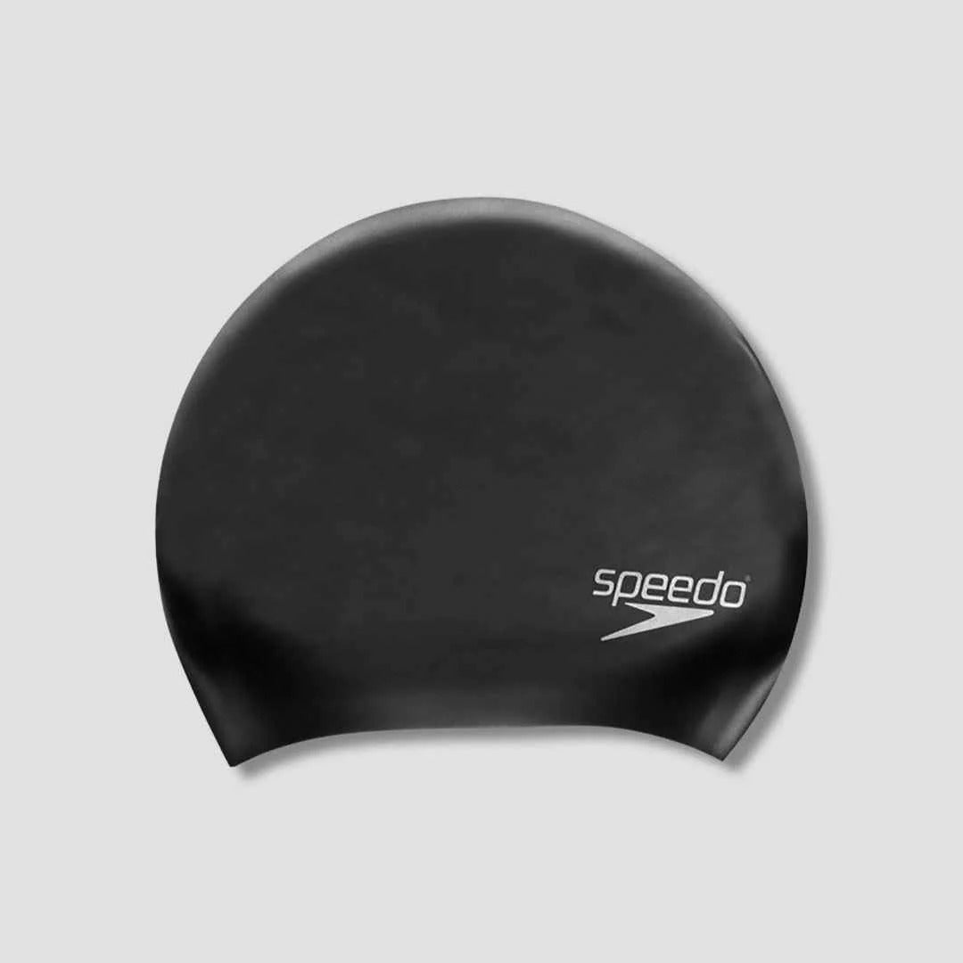 Speedo classic black silicone swimming cap with silver Speedo logo