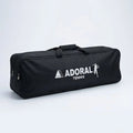 Adoral lawn tennis net double black carry bag with Adoral Tennis branding - front view