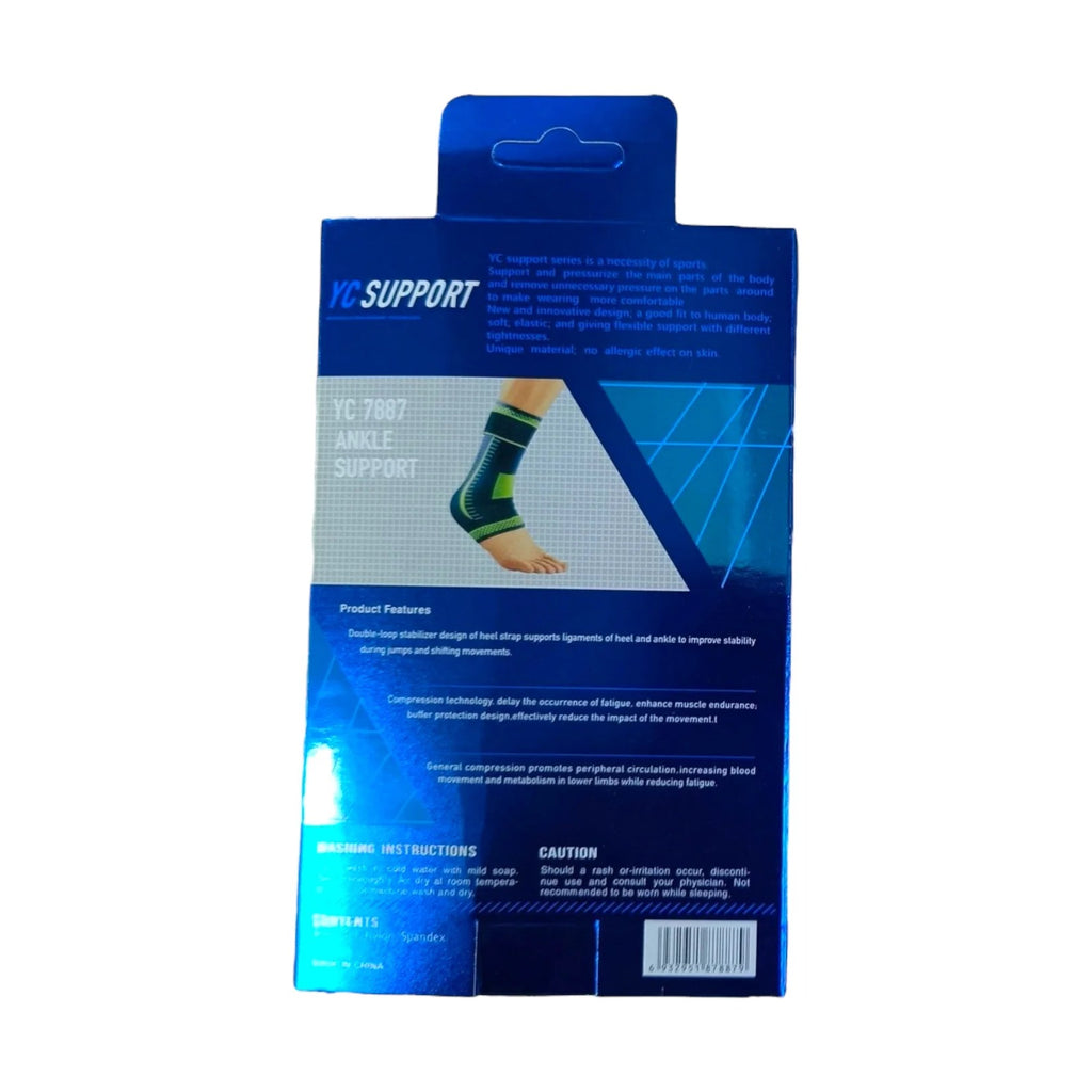 YC 7887 Ankle Support – Compression Brace | Double-Loop Heel Strap | Neon Green | Sports Performance | Pain Relief