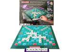 Scrabble board game in play showing words formed with letter tiles