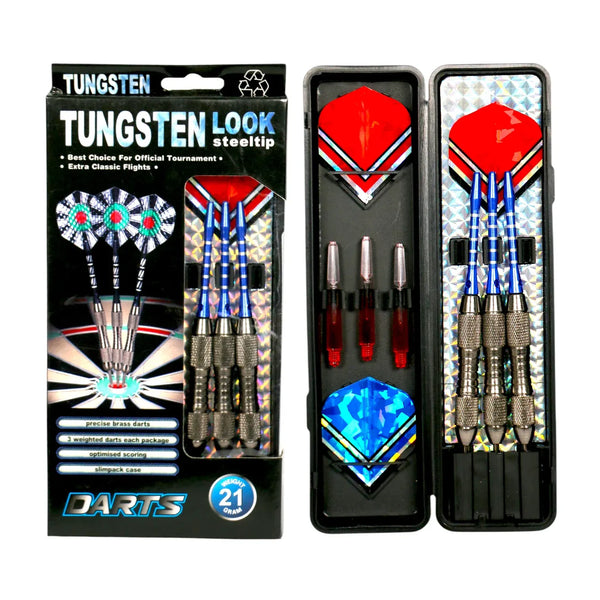 Tungsten Look Steel Tip Darts Set BL-3400 – 3 Brass Darts 21g | Holographic Case & Extra Flights | Tournament