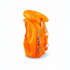 Inflatable kids swim vest orange side view showing neck float collar and multiple air chambers