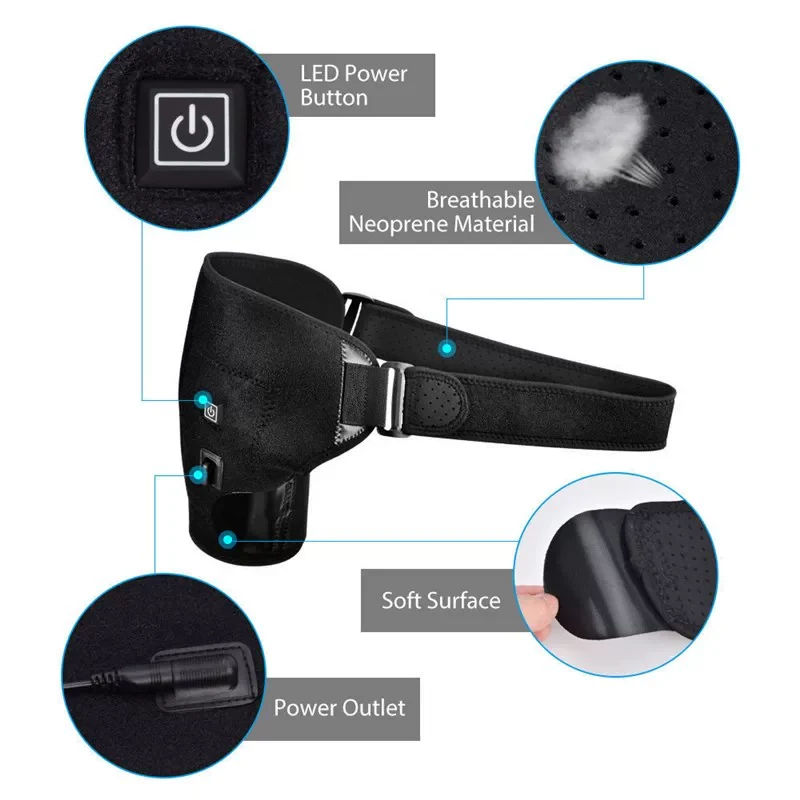 Electric Shoulder Heating Pad – USB Heated Brace Wrap | 3 Heat Settings | LED Button | Breathable Neoprene | Pain Relief Therapy