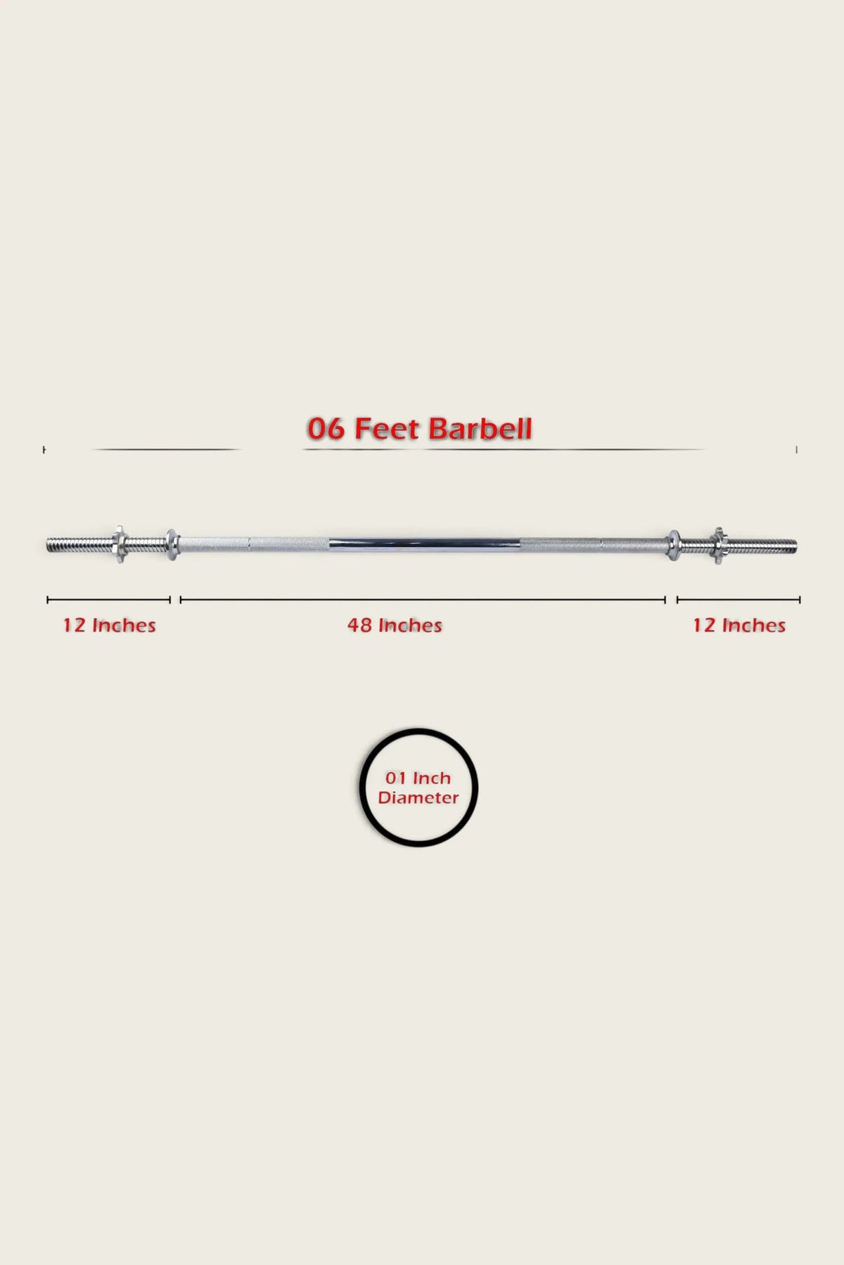 Weight Lifting Barbell Standard 6 Feet 1-Inch Diameter