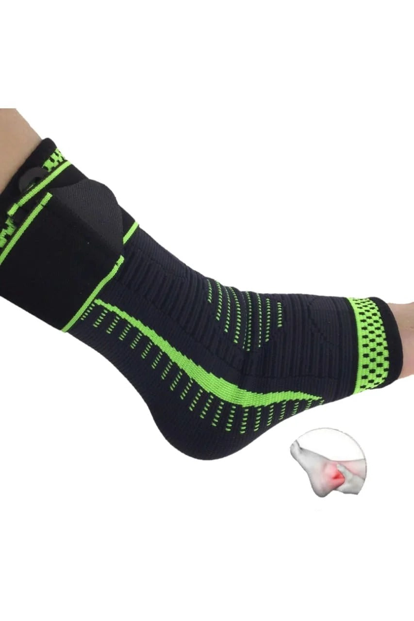 YC 7887 Ankle Support – Compression Brace | Double-Loop Heel Strap | Neon Green | Sports Performance | Pain Relief