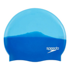 Speedo two-tone blue silicone swimming cap - light blue top with royal blue base and white Speedo logo