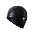 HoTik black silicone bubble swimming cap with textured non-slip pattern