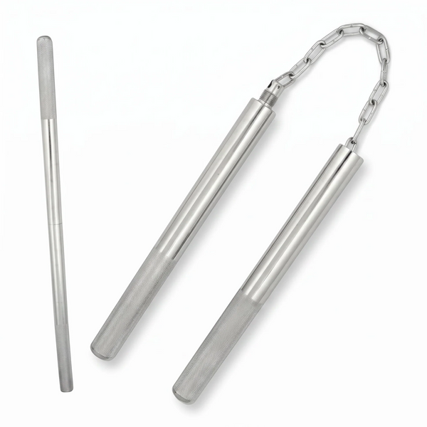 Stainless Steel Nunchaku – Knurled Grip Metal Chain | 2-in-1 Martial Arts Training Weapon